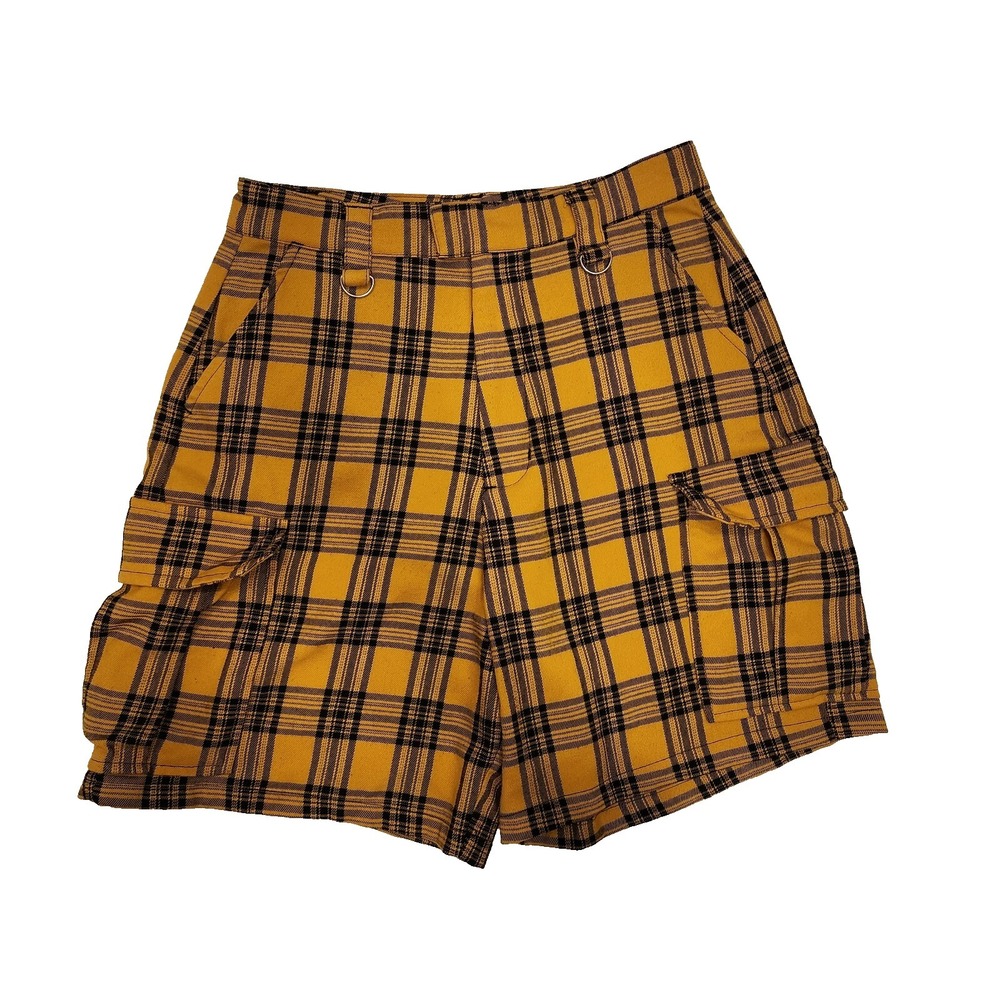 Hot Topic Mustard Yellow Plaid Cargo Shorts Womens Small S Teen Grunge Skater